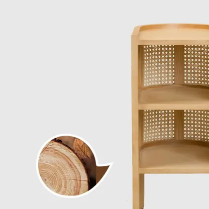 Small Natural Wood Rattan Panels End Table with Storage Image - 14