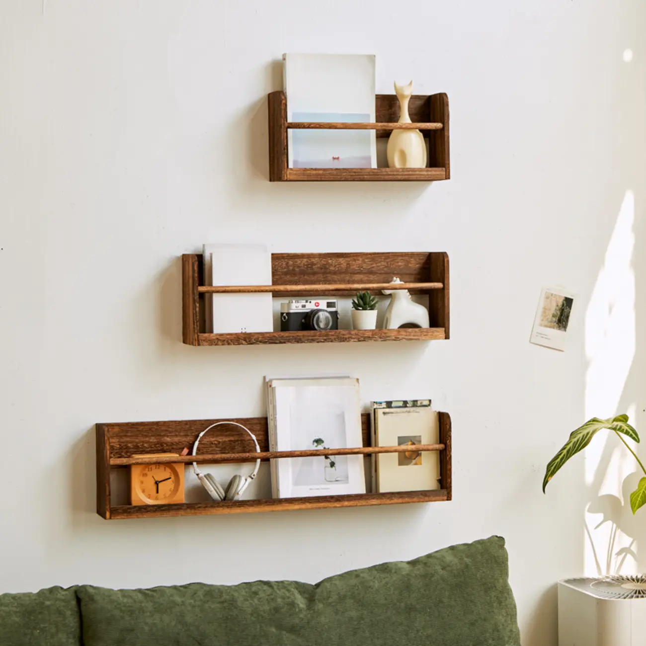 Modern Wooden Wall-Mounted Open Bookcase Small Bookshelf Image - 4 | homeyfad