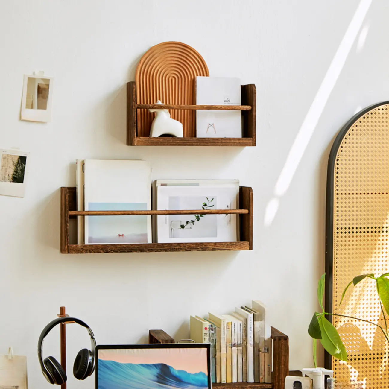 Modern Wooden Wall-Mounted Open Bookcase Small Bookshelf Image - 1 | homeyfad