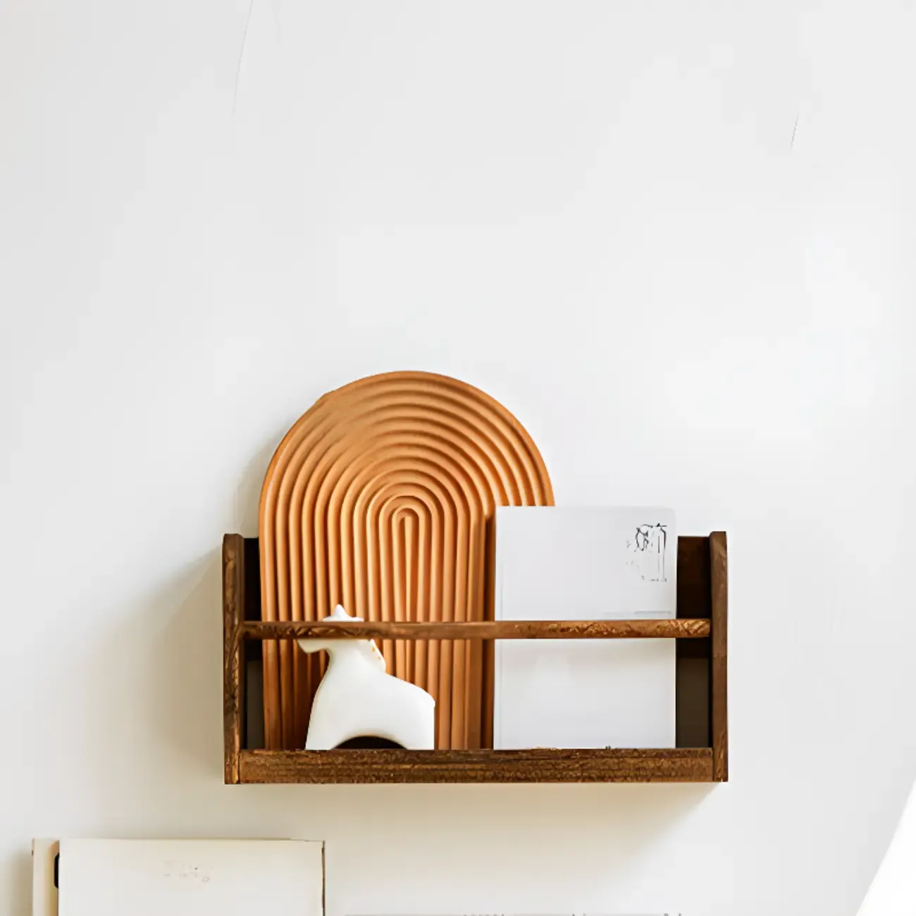 Modern Wooden Wall-Mounted Open Bookcase Small Bookshelf Image - 5