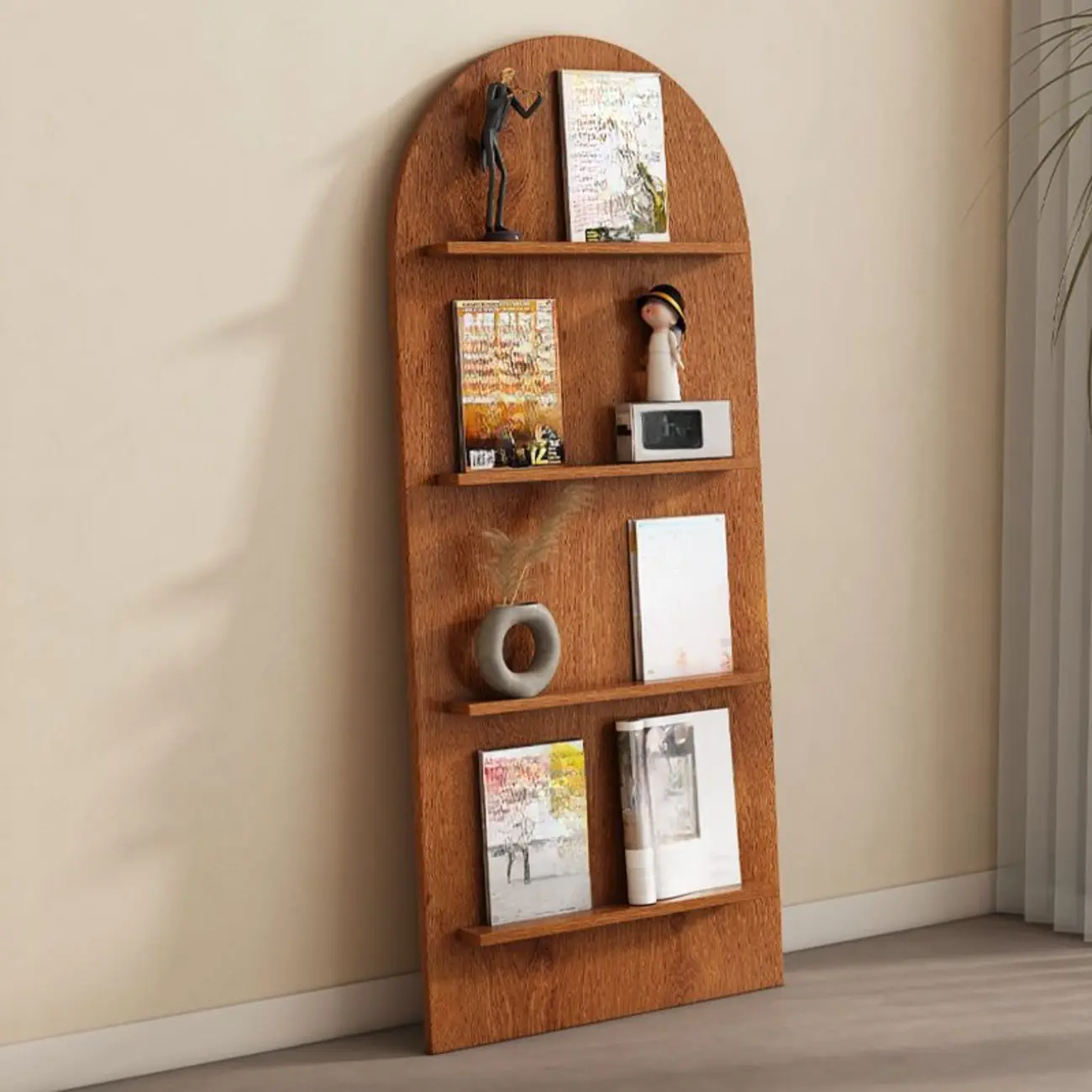 Stylish Vertical Arched Wood Bookcase with Closed Back Image - 1 | homeyfad