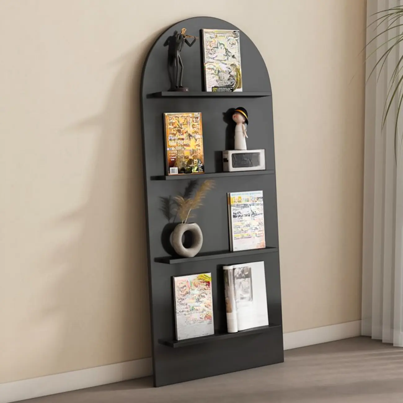 Stylish Vertical Arched Wood Bookcase with Closed Back Image - 2 | homeyfad