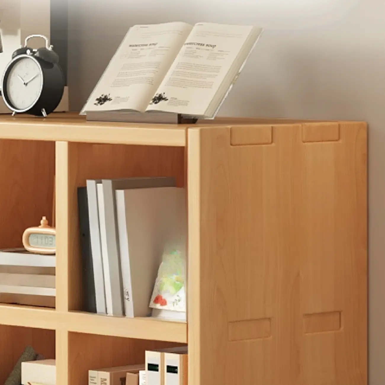 Horizontal Natural Solid Wood Open Cube Wide Bookcase Image - 4 | homeyfad