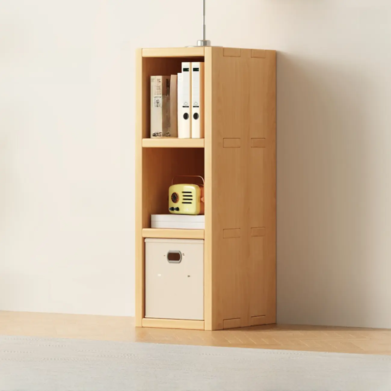 Horizontal Natural Solid Wood Open Cube Wide Bookcase Image - 6 | homeyfad