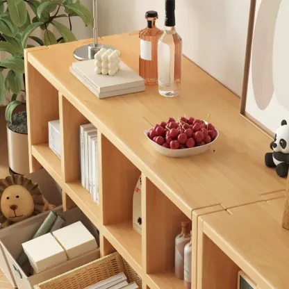 Horizontal Natural Solid Wood Open Cube Wide Bookcase Image - 7