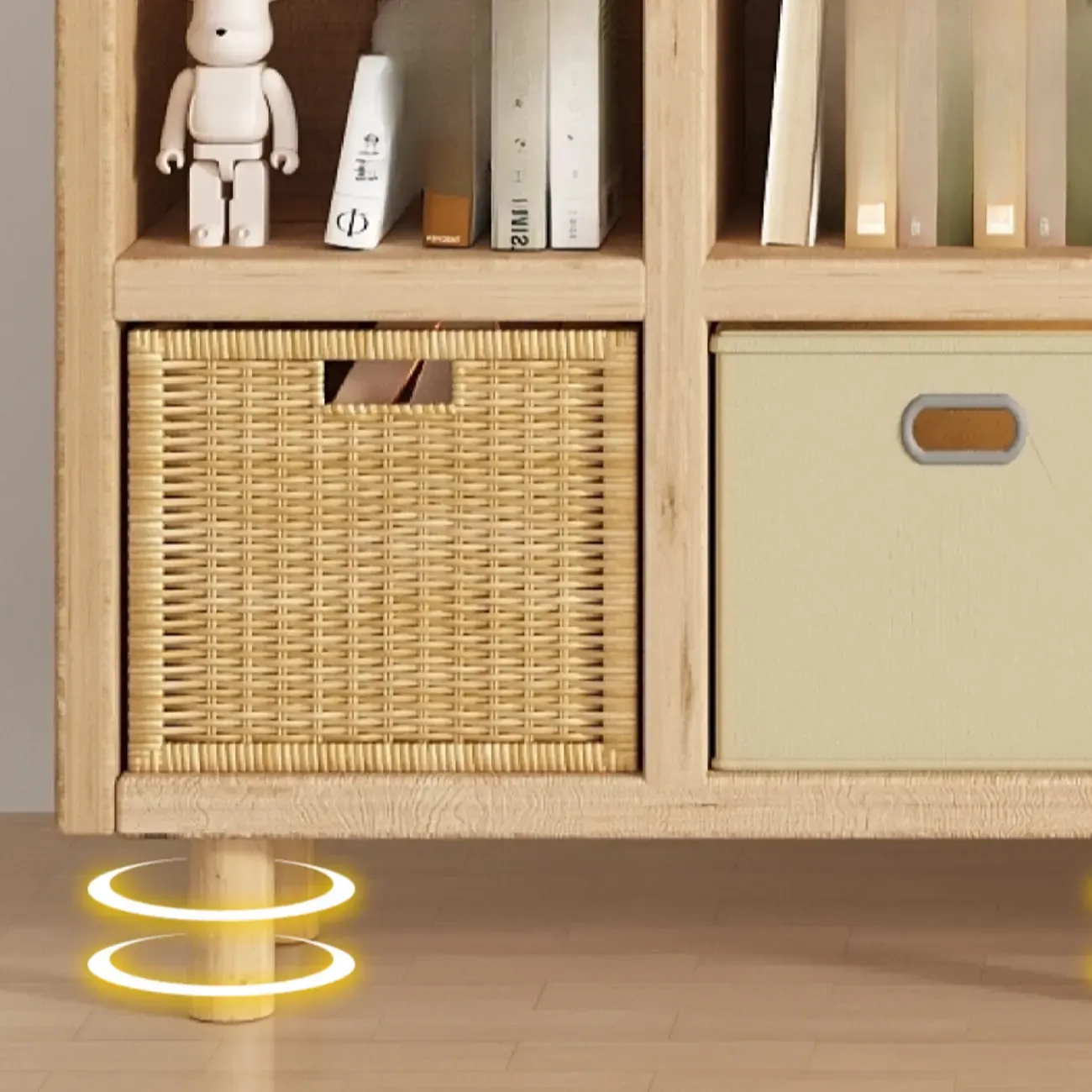 Horizontal Natural Solid Wood Open Cube Wide Bookcase Image - 9