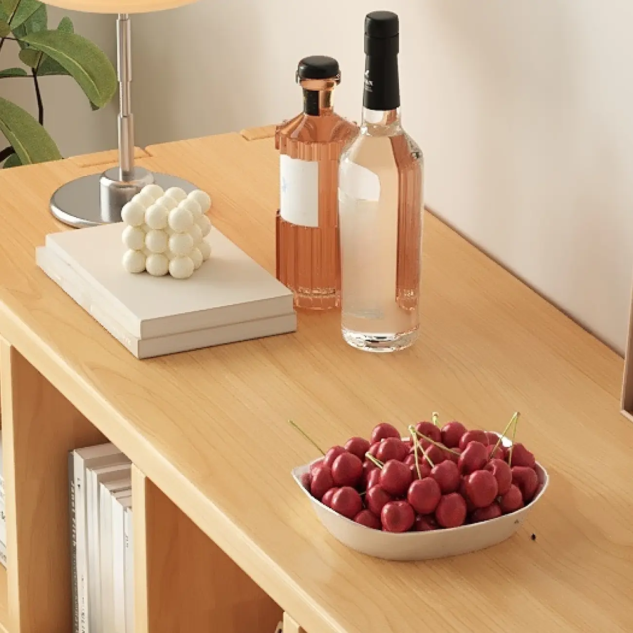 Horizontal Natural Solid Wood Open Cube Wide Bookcase Image - 11 | homeyfad