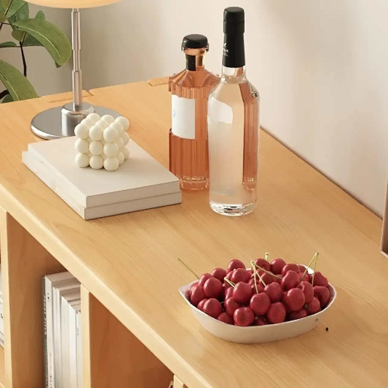 Horizontal Natural Solid Wood Open Cube Wide Bookcase Image - 11