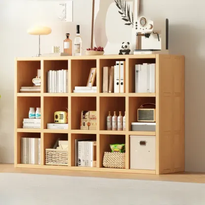 Horizontal Natural Solid Wood Open Cube Wide Bookcase Image - 12