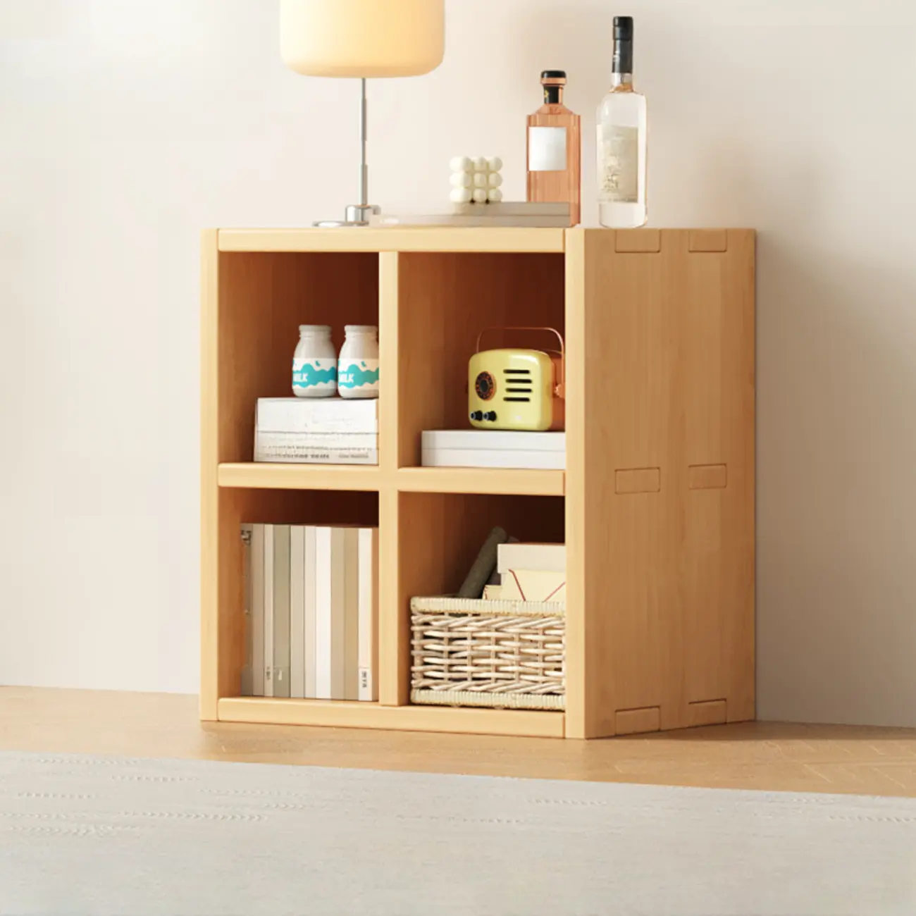 Horizontal Natural Solid Wood Open Cube Wide Bookcase Image - 16 | homeyfad