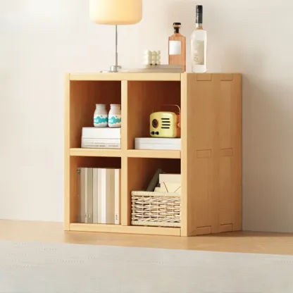 Horizontal Natural Solid Wood Open Cube Wide Bookcase Image - 16