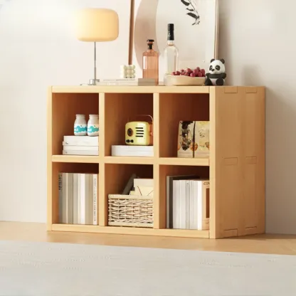Horizontal Natural Solid Wood Open Cube Wide Bookcase Image - 17