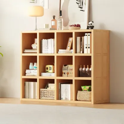 Horizontal Natural Solid Wood Open Cube Wide Bookcase Image - 20