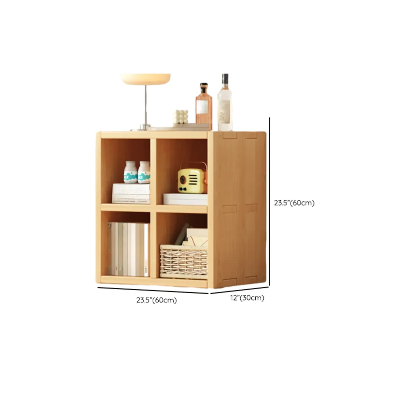 Horizontal Natural Solid Wood Open Cube Wide Bookcase #size | homeyfad