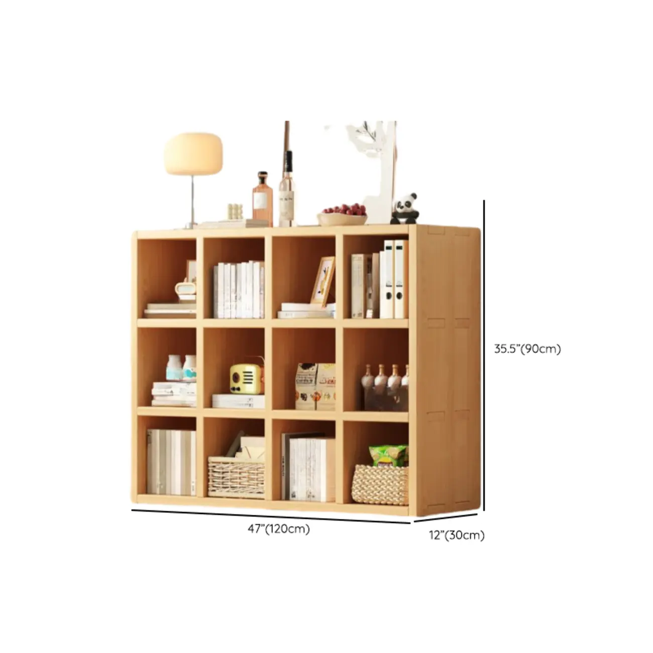 Horizontal Natural Solid Wood Open Cube Wide Bookcase Image - 22 | homeyfad