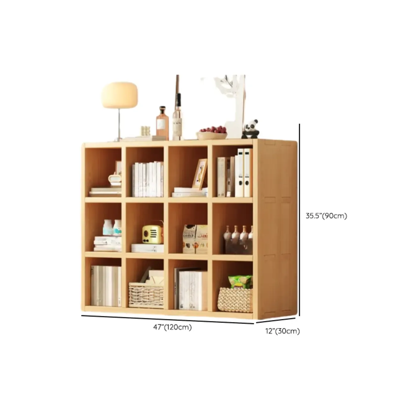 Horizontal Natural Solid Wood Open Cube Wide Bookcase Image - 22