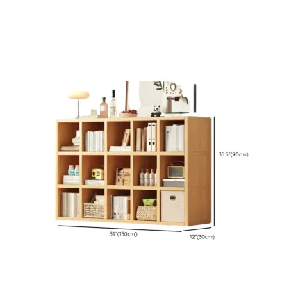 Horizontal Natural Solid Wood Open Cube Wide Bookcase Image - 23