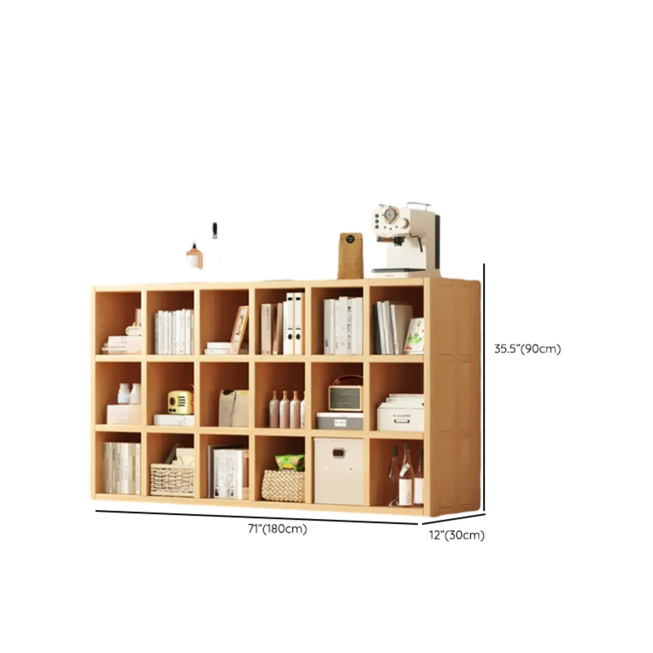 Horizontal Natural Solid Wood Open Cube Wide Bookcase Image - 24 | homeyfad