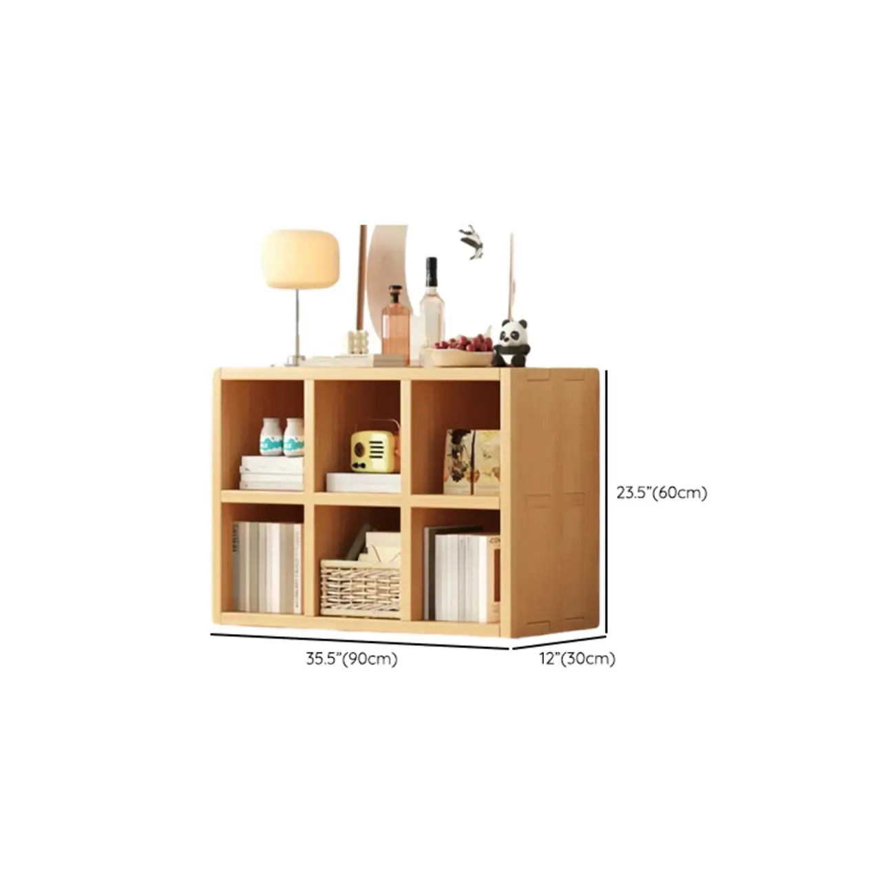 Horizontal Natural Solid Wood Open Cube Wide Bookcase Image - 26