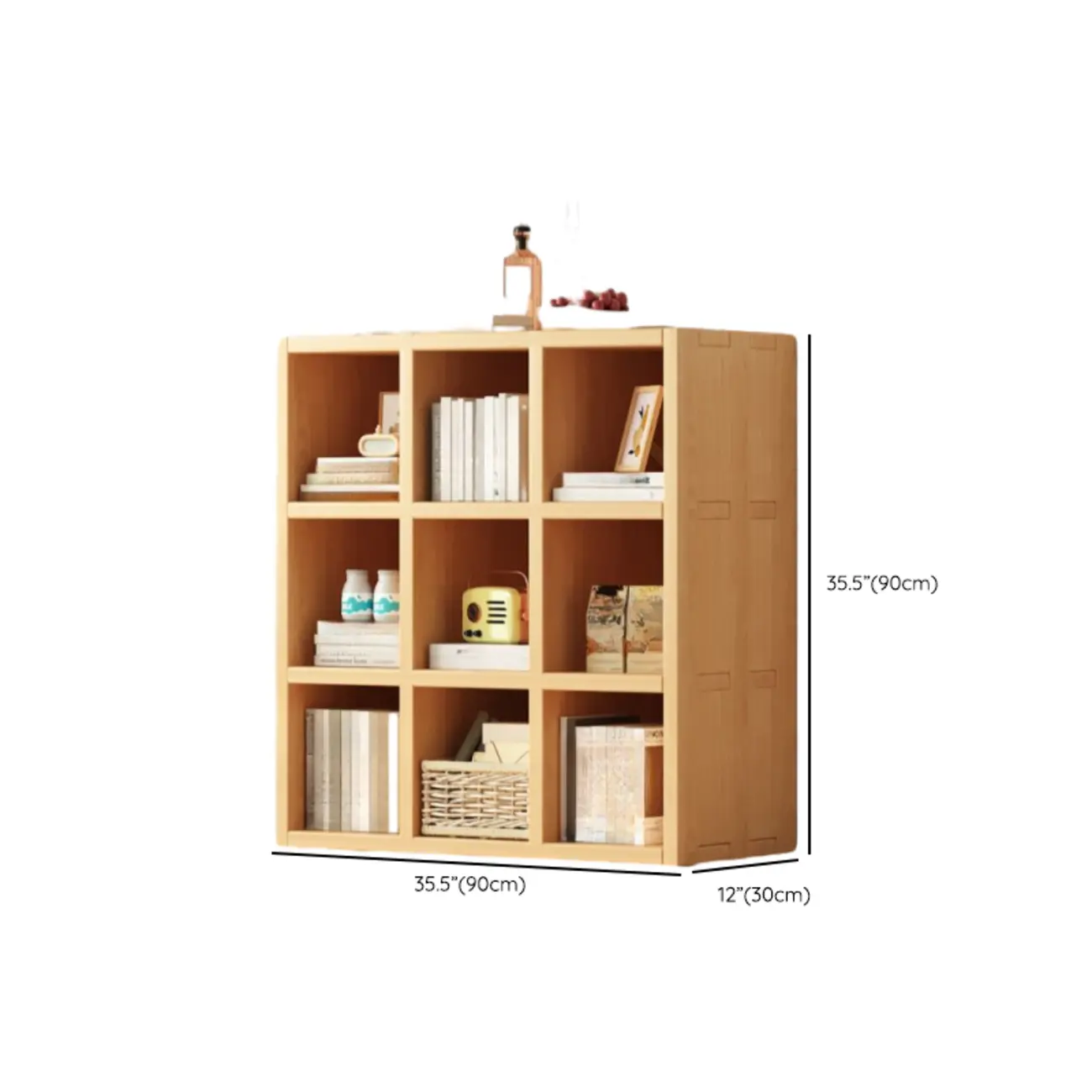 Horizontal Natural Solid Wood Open Cube Wide Bookcase Image - 27 | homeyfad