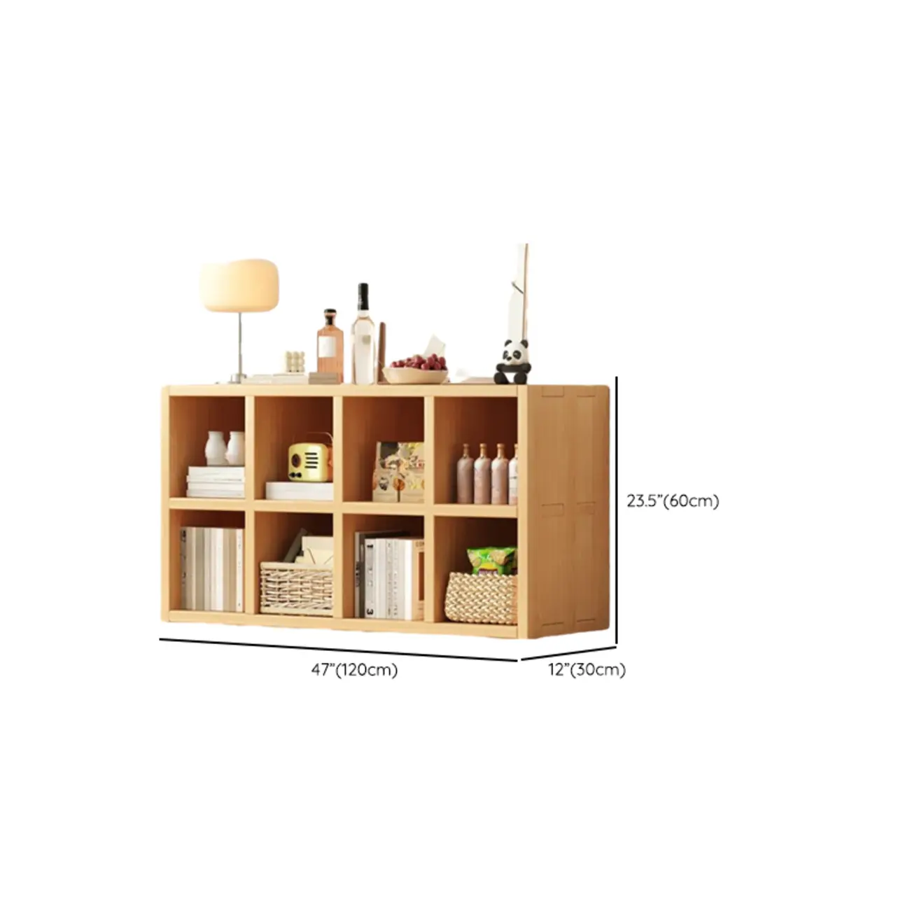 Horizontal Natural Solid Wood Open Cube Wide Bookcase Image - 29 | homeyfad