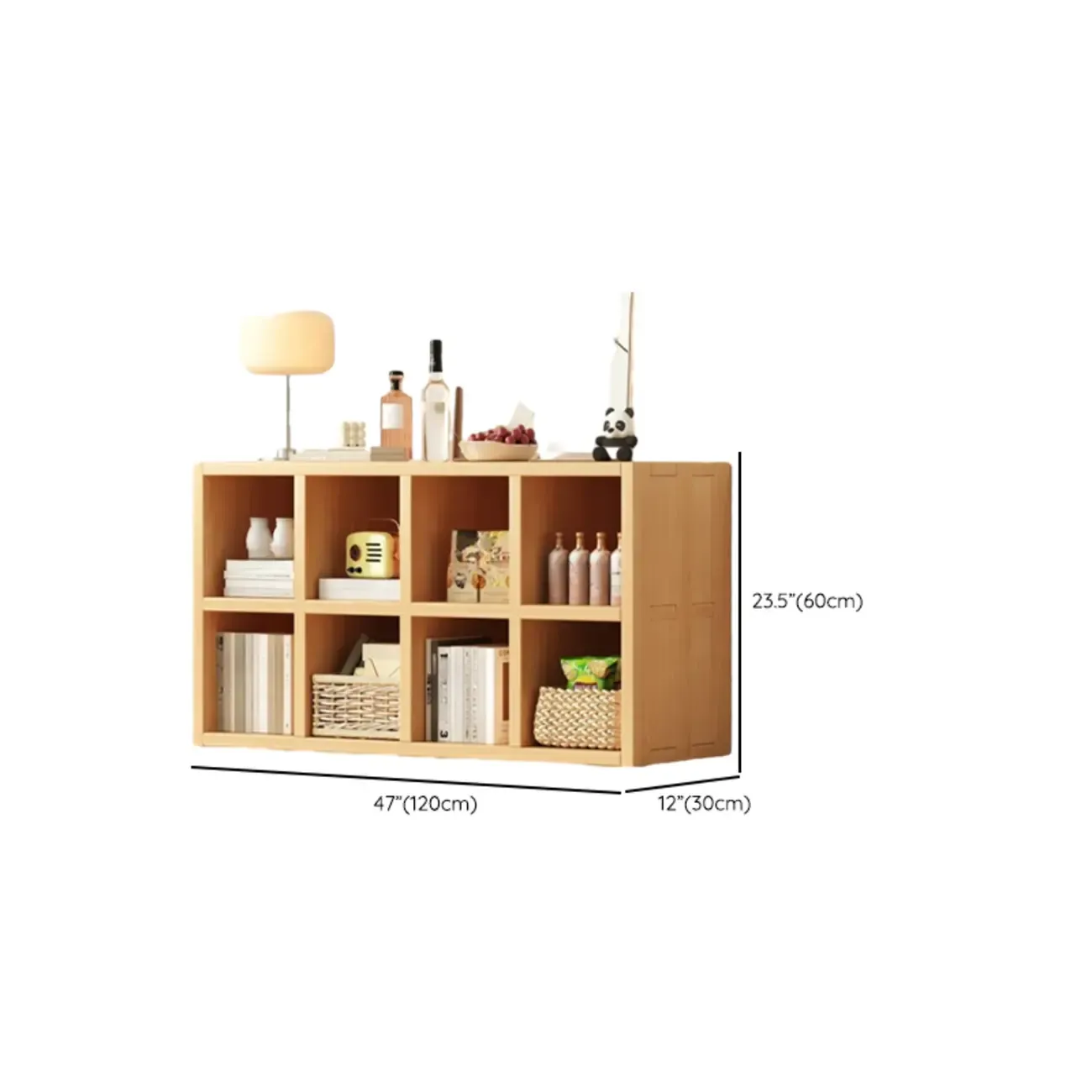 Horizontal Natural Solid Wood Open Cube Wide Bookcase Image - 29