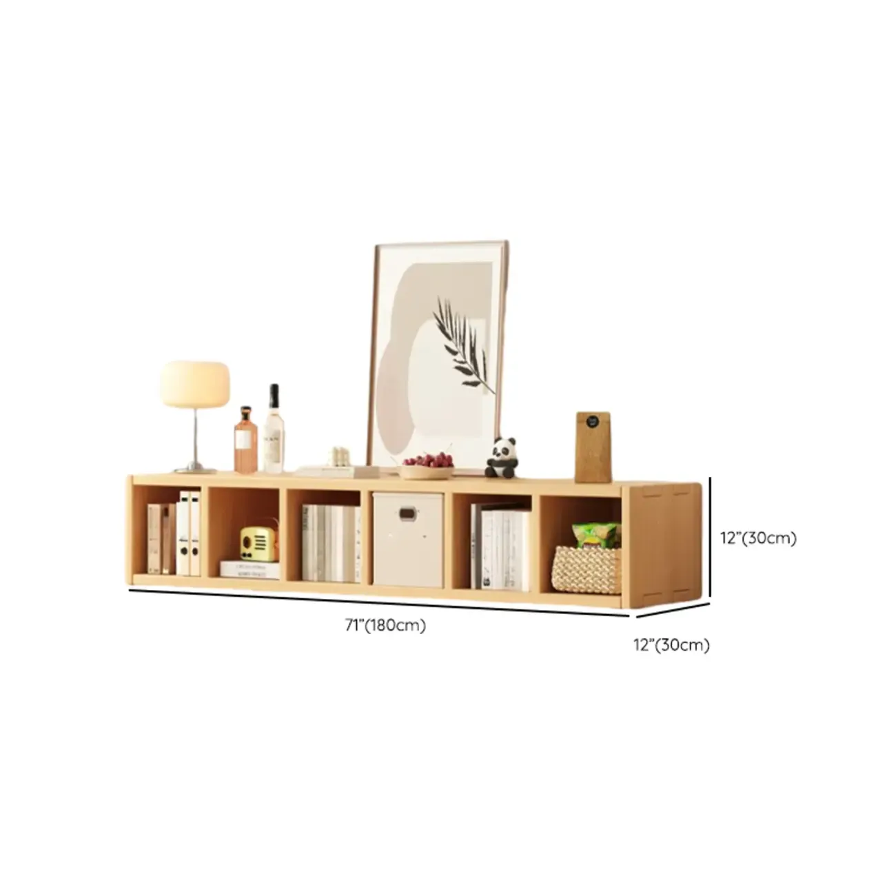 Horizontal Natural Solid Wood Open Cube Wide Bookcase Image - 30