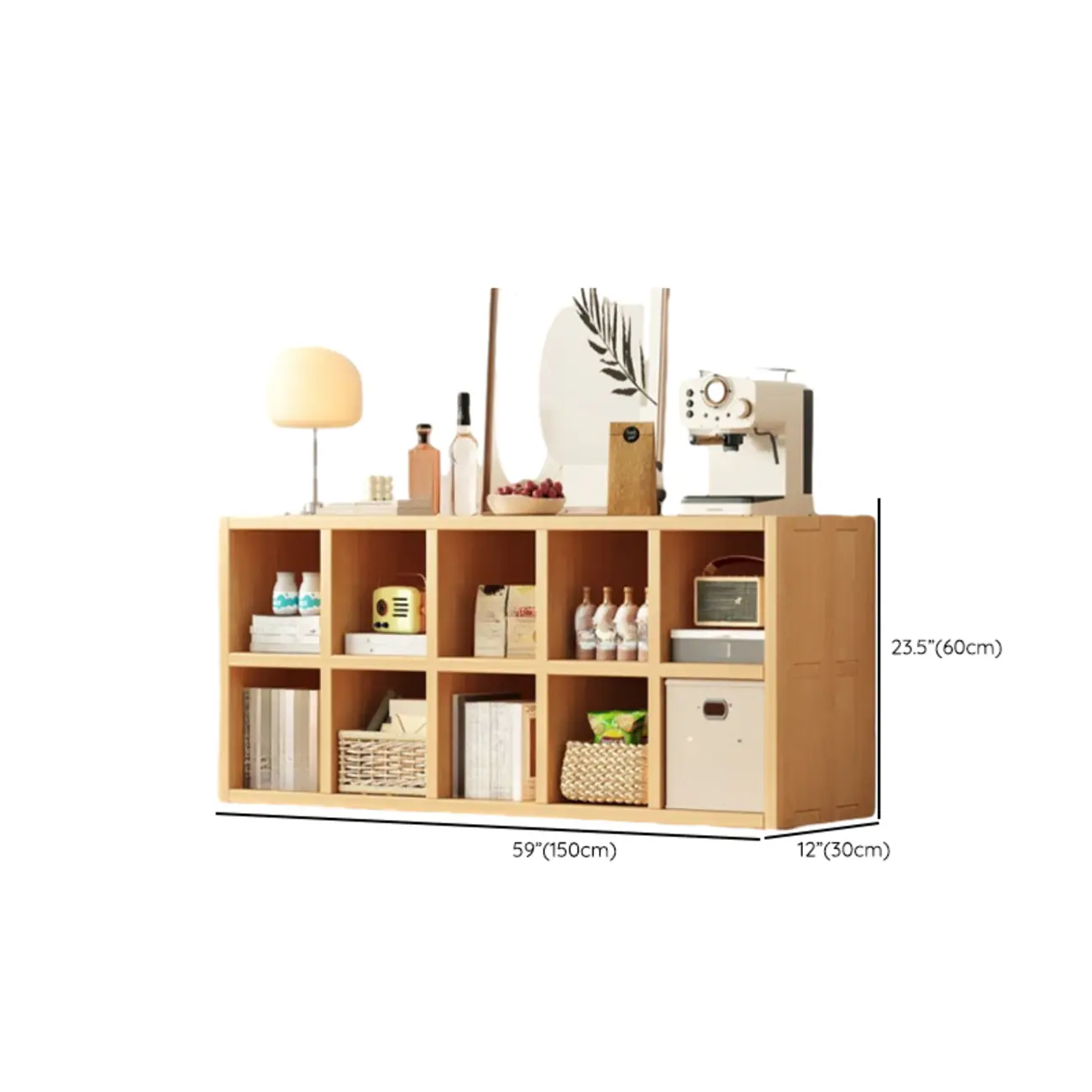 Horizontal Natural Solid Wood Open Cube Wide Bookcase Image - 31 | homeyfad