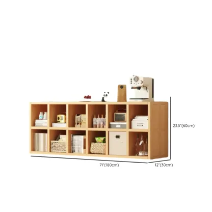 Horizontal Natural Solid Wood Open Cube Wide Bookcase Image - 32