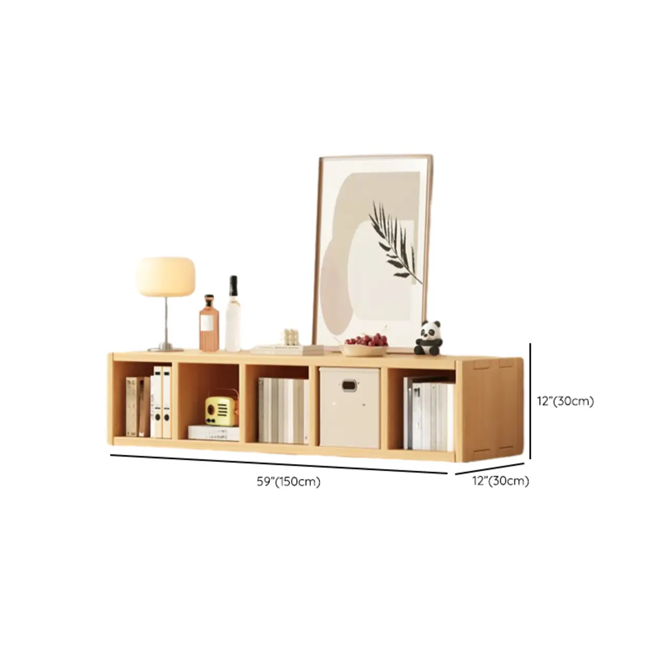 Horizontal Natural Solid Wood Open Cube Wide Bookcase Image - 33 | homeyfad