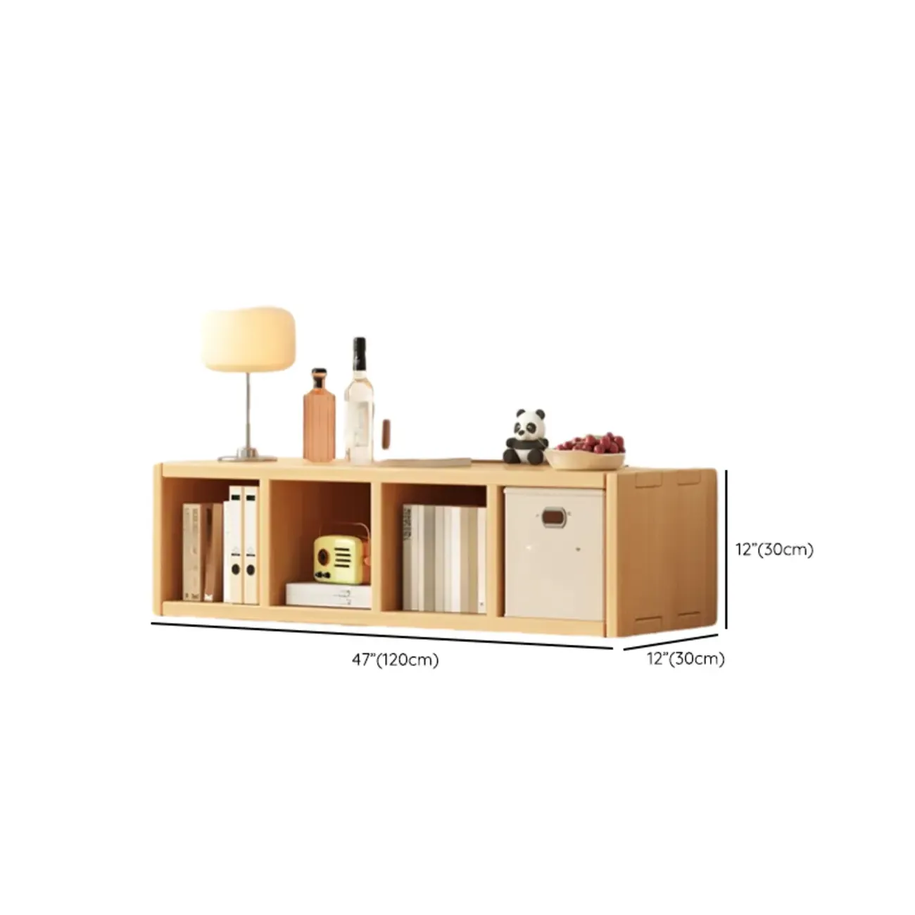 Horizontal Natural Solid Wood Open Cube Wide Bookcase Image - 34