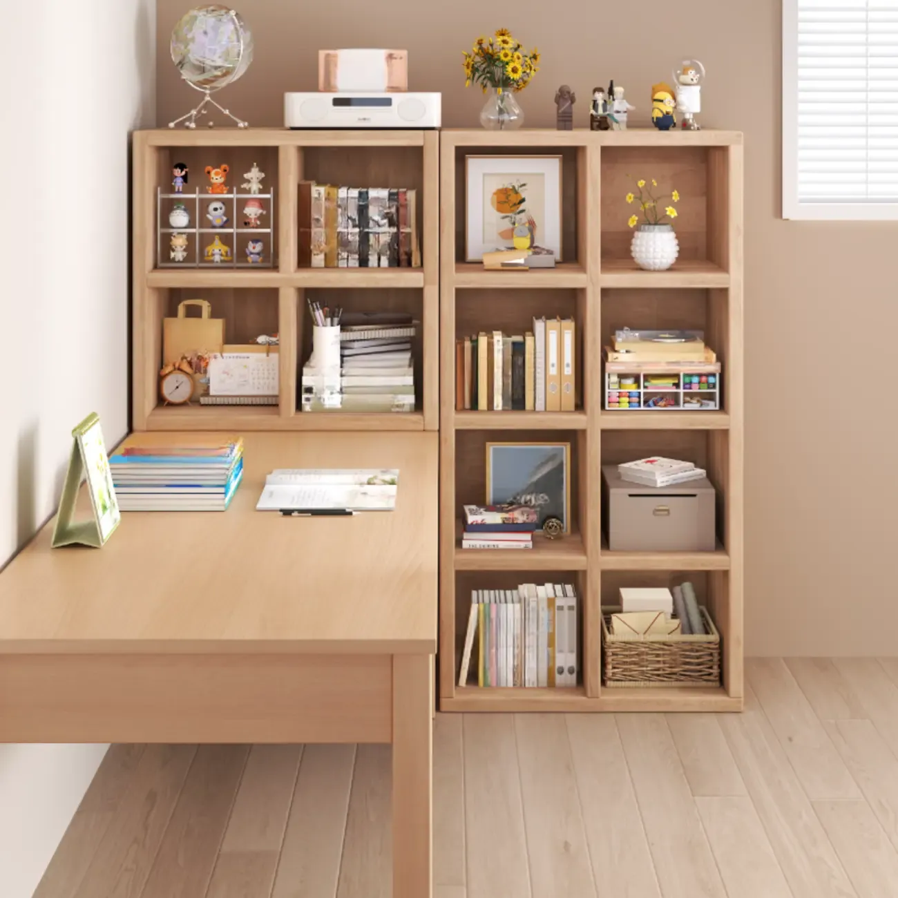 Modern Horizontal Solid Wood 8-Cube Natural Finish Bookcase Image - 1