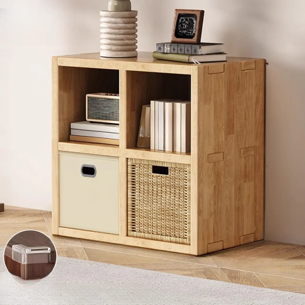 Modern Horizontal Solid Wood 8-Cube Natural Finish Bookcase Image - 2 | homeyfad