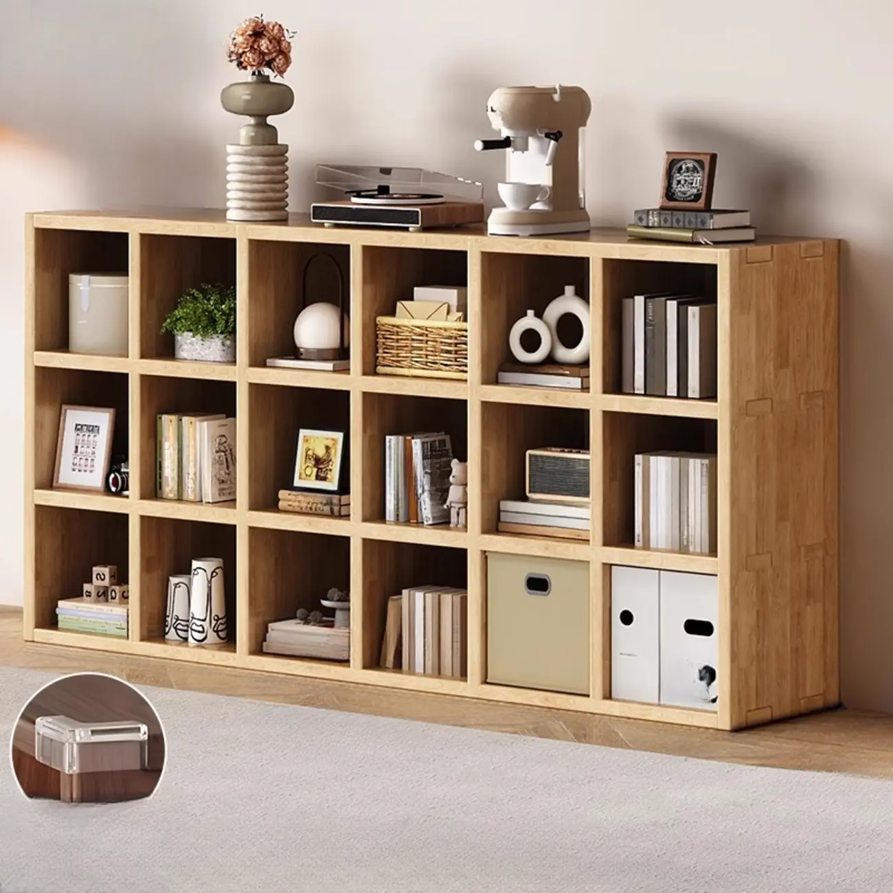 Modern Horizontal Solid Wood 8-Cube Natural Finish Bookcase Image - 3 | homeyfad