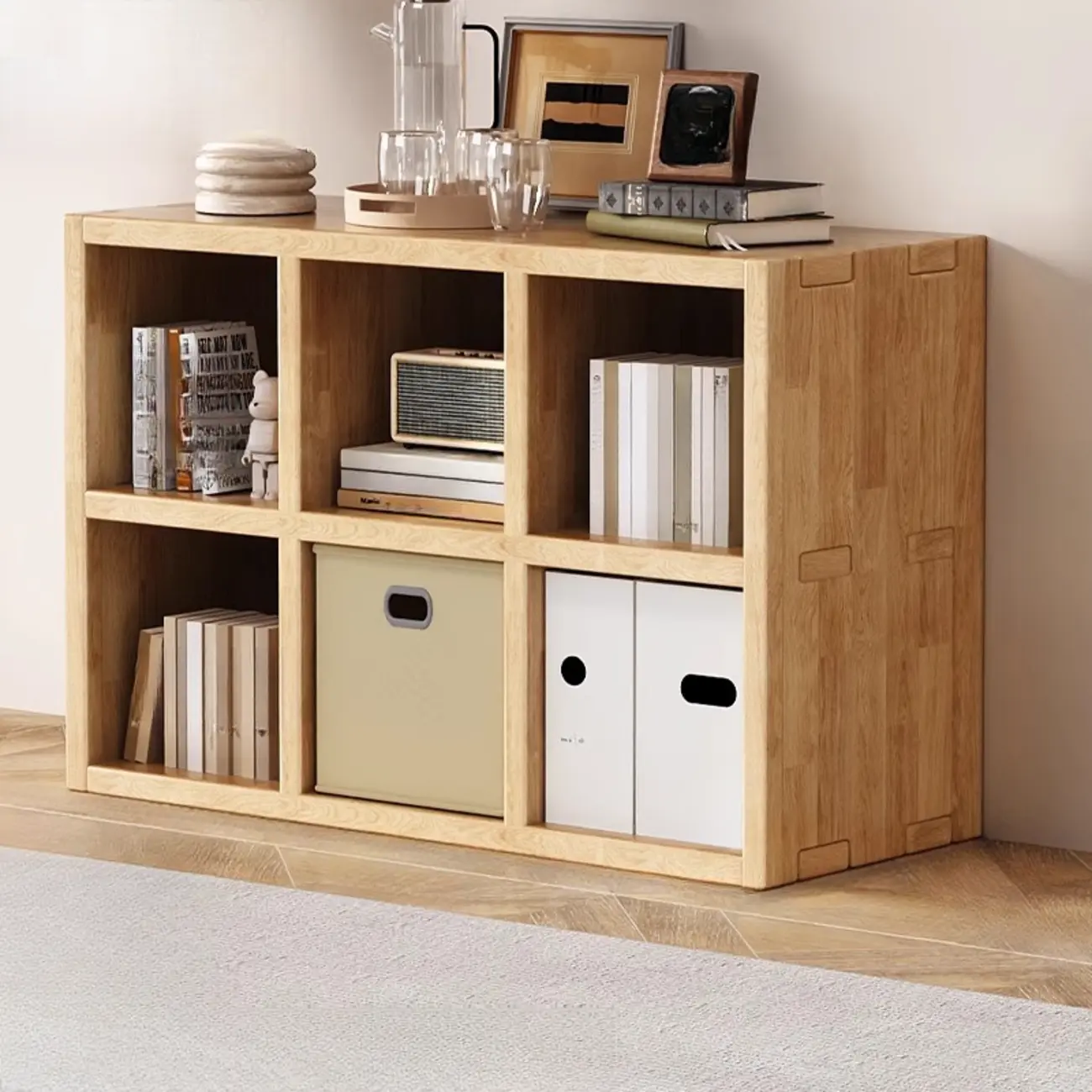 Modern Horizontal Solid Wood 8-Cube Natural Finish Bookcase Image - 5 | homeyfad
