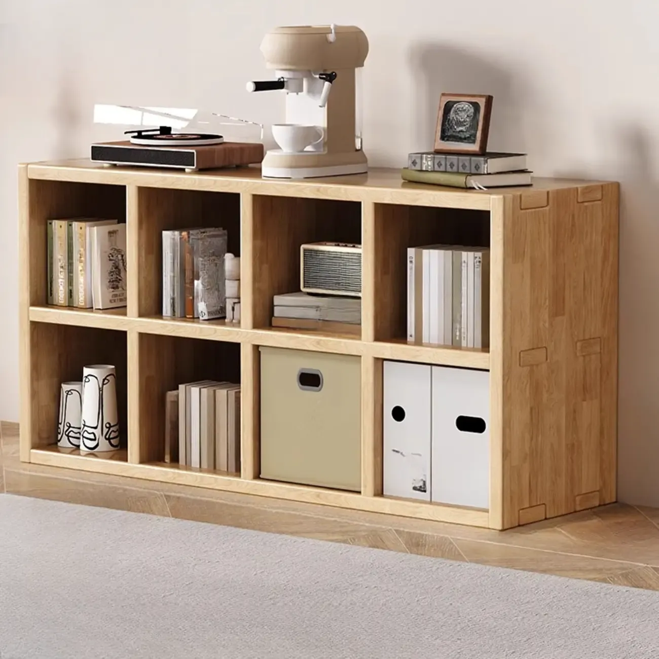Modern Horizontal Solid Wood 8-Cube Natural Finish Bookcase Image - 7