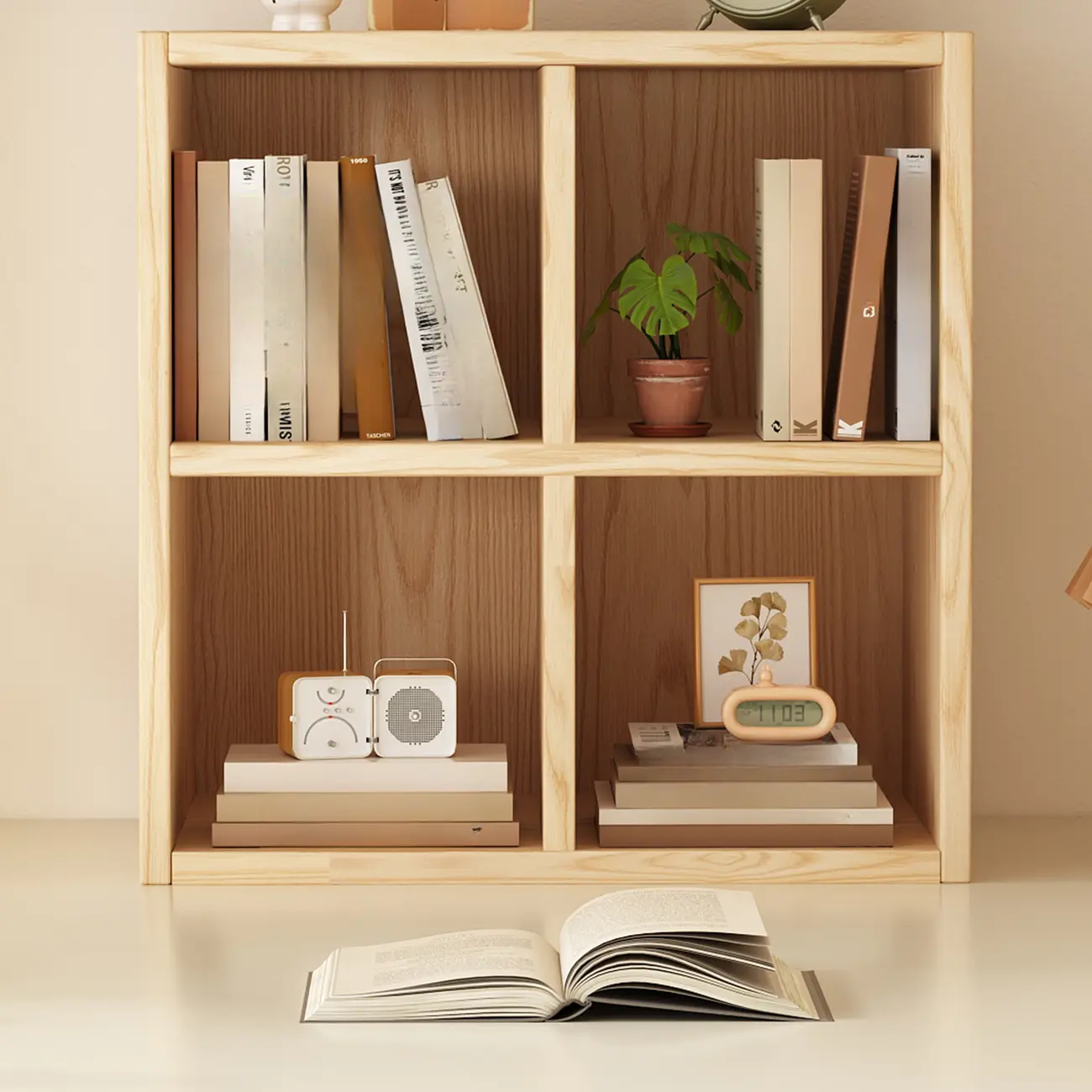 Modern Horizontal Solid Wood 8-Cube Natural Finish Bookcase Image - 8 | homeyfad