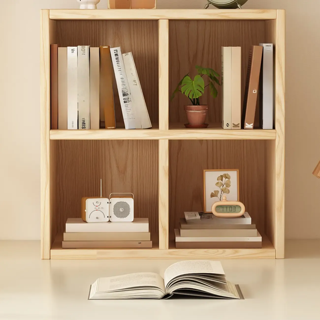 Modern Horizontal Solid Wood 8-Cube Natural Finish Bookcase Image - 8