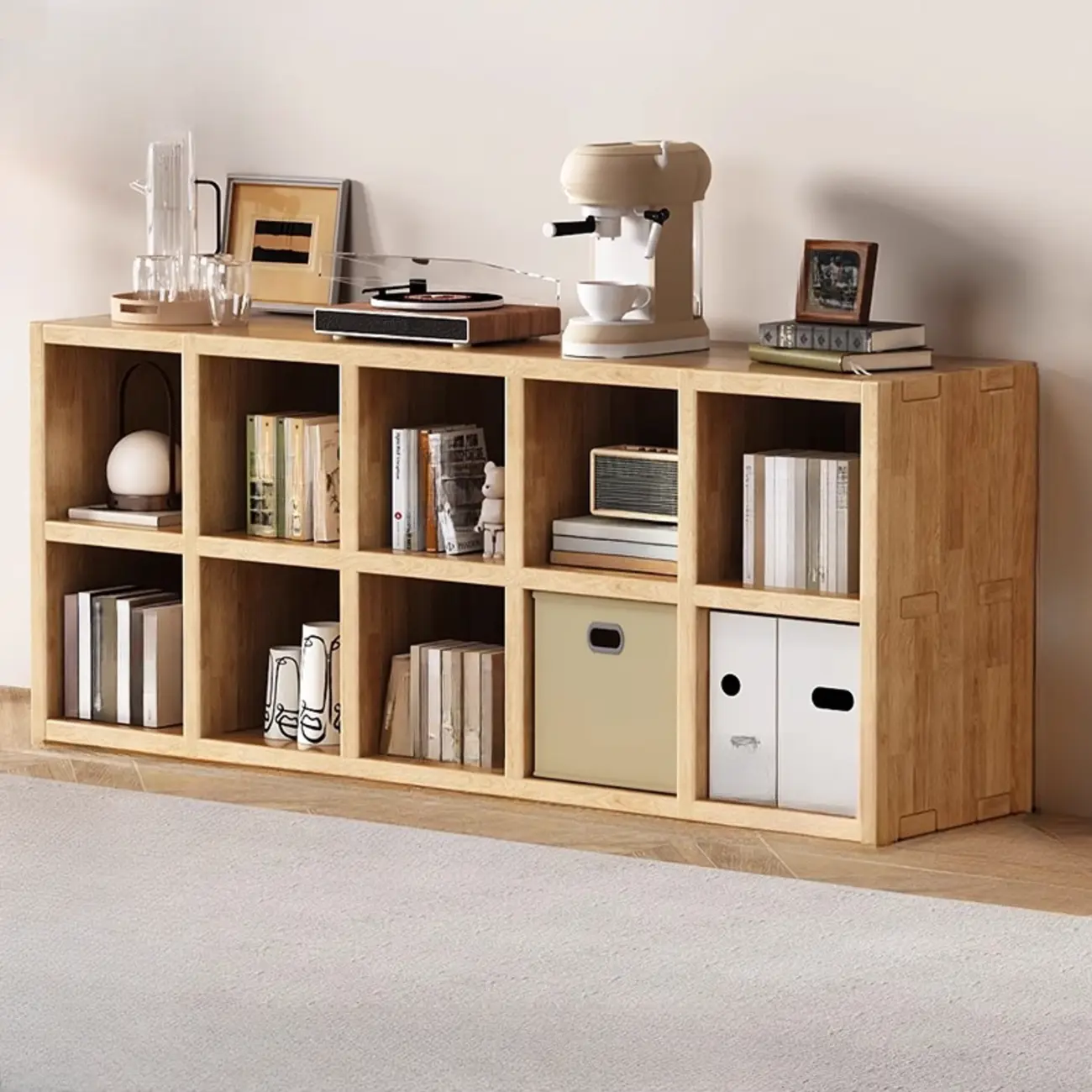 Modern Horizontal Solid Wood 8-Cube Natural Finish Bookcase Image - 9 | homeyfad