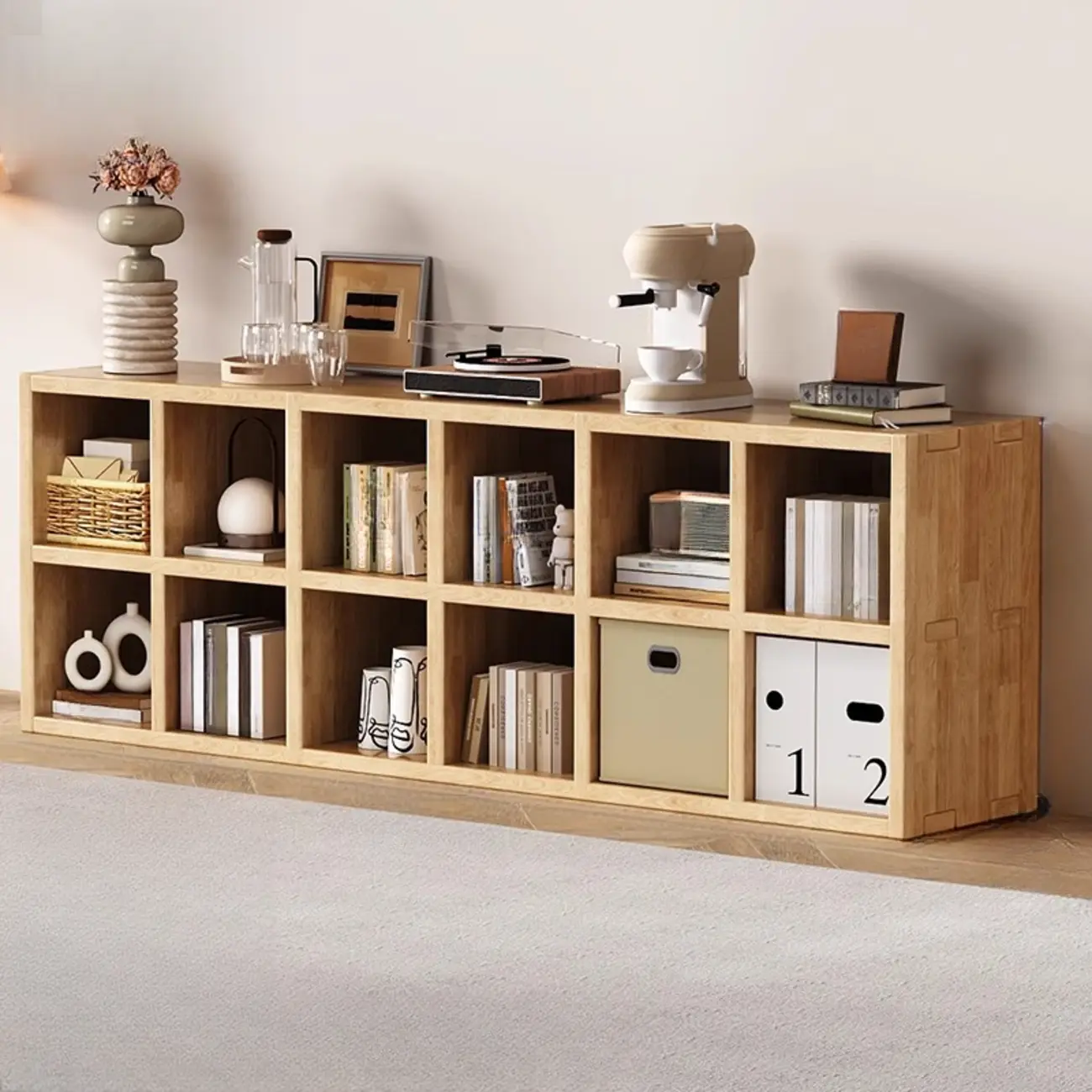 Modern Horizontal Solid Wood 8-Cube Natural Finish Bookcase Image - 11 | homeyfad