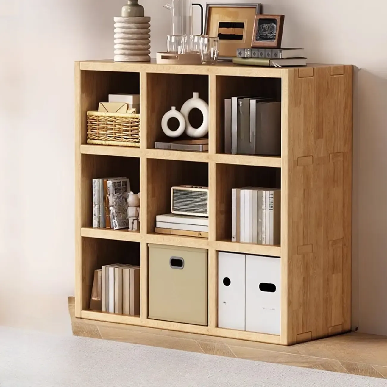 Modern Horizontal Solid Wood 8-Cube Natural Finish Bookcase Image - 13
