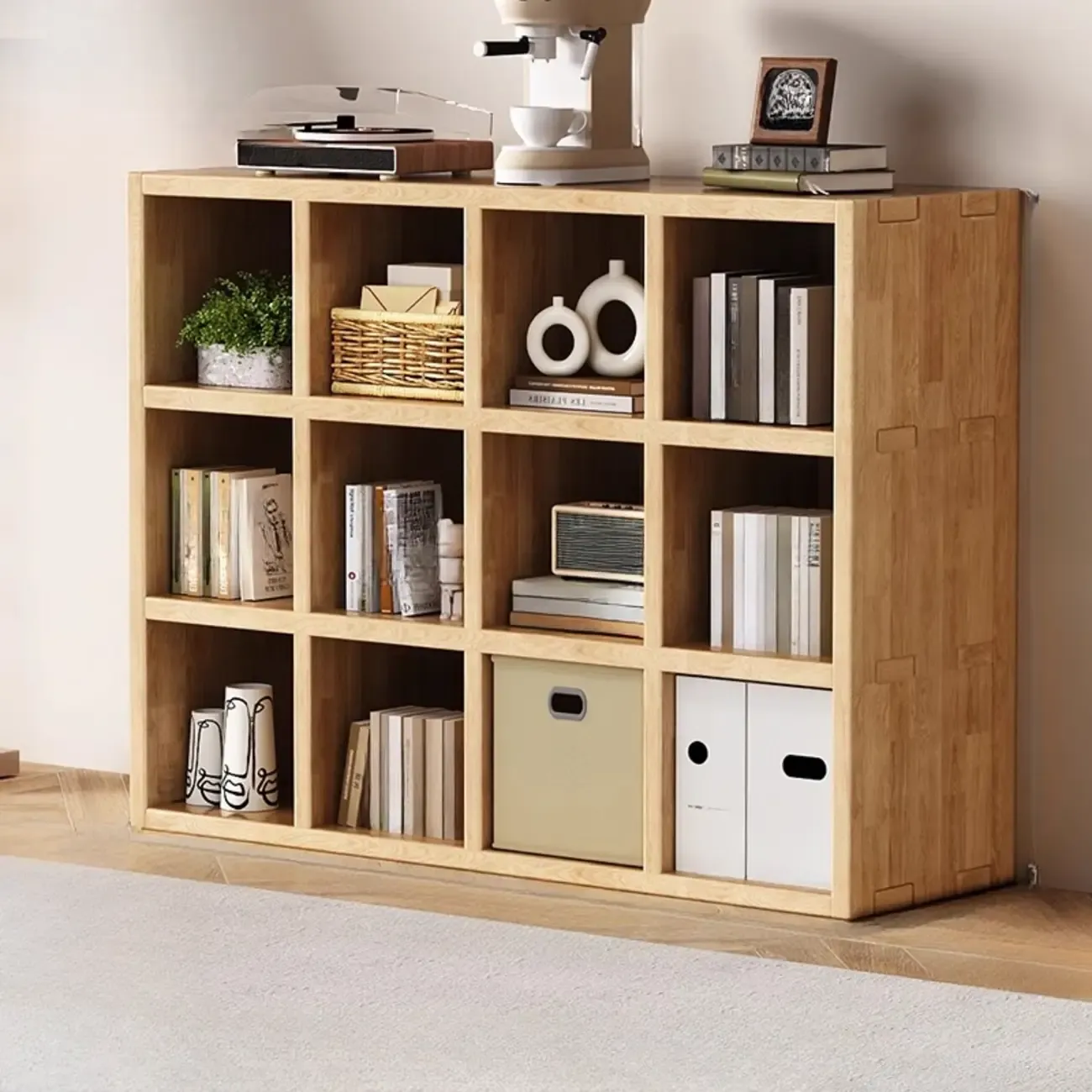 Modern Horizontal Solid Wood 8-Cube Natural Finish Bookcase Image - 15