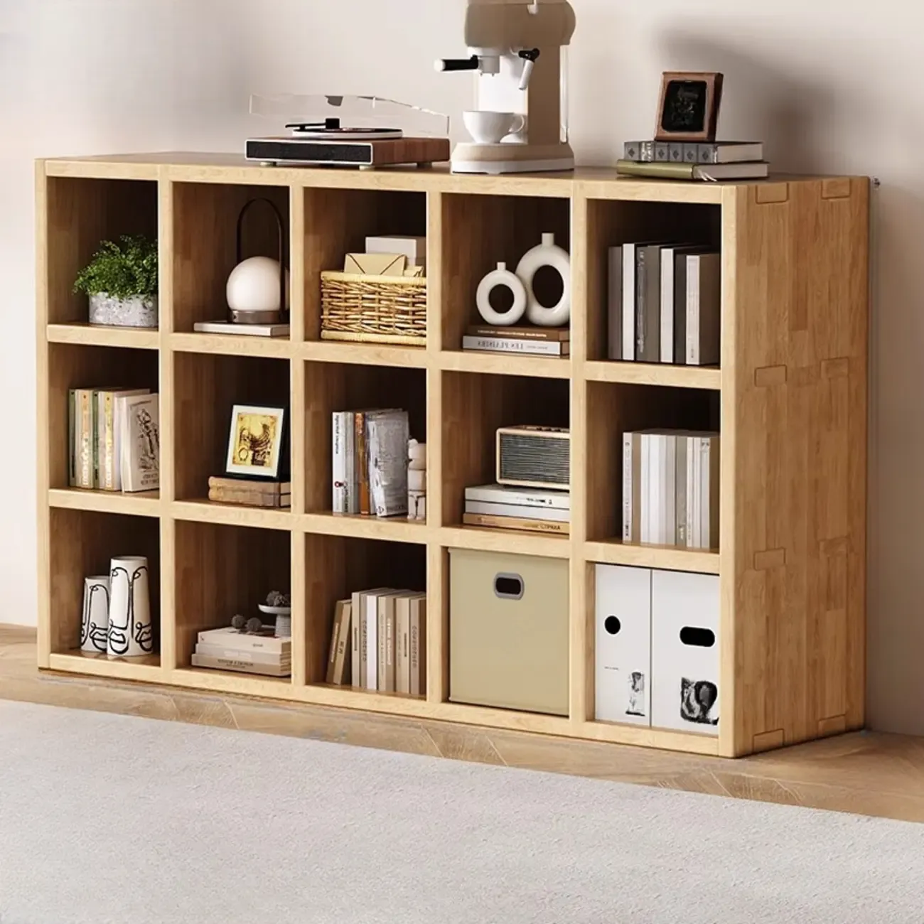 Modern Horizontal Solid Wood 8-Cube Natural Finish Bookcase Image - 16