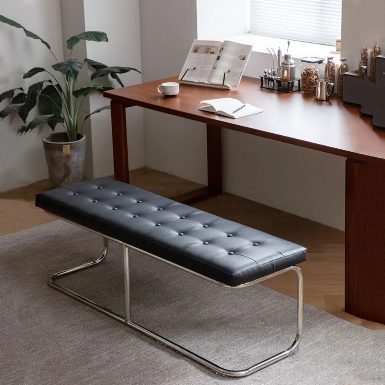 Modern Rectangular Cushioned Leather Bedroom Bench Image - 6 | homeyfad