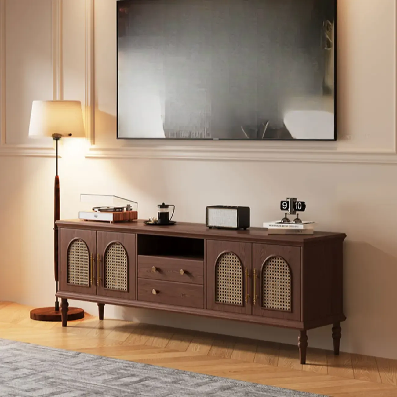 Traditional Wood TV Stand with Storage for Living Room Image - 2