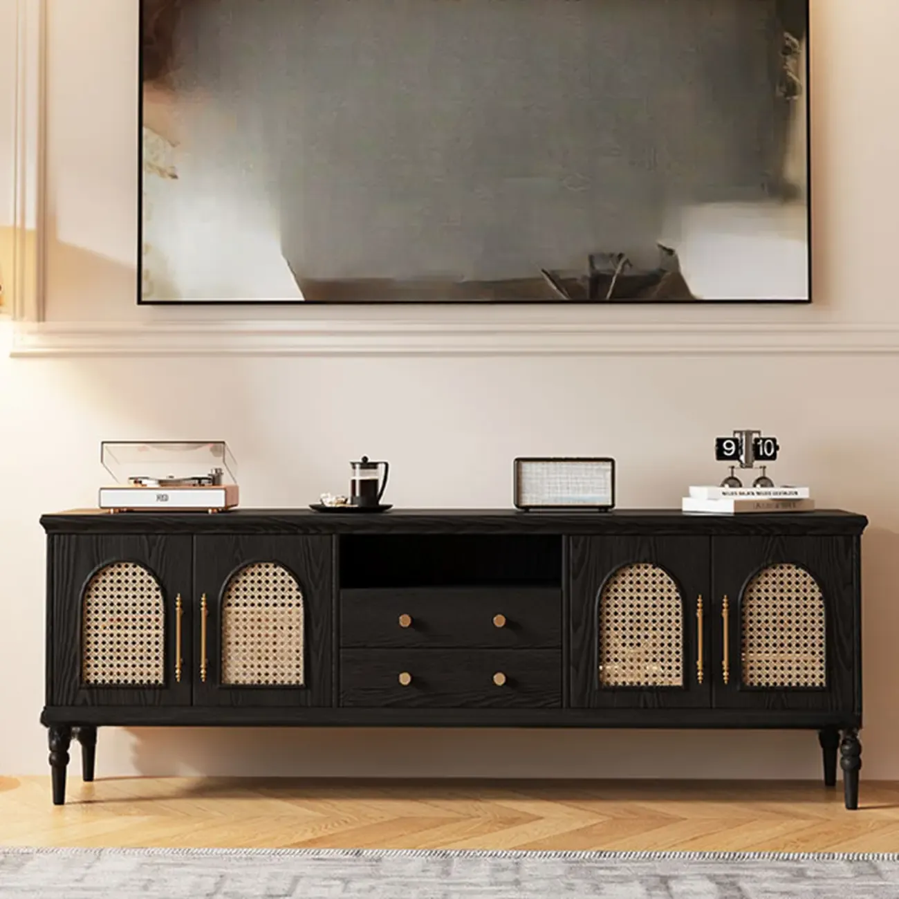 Traditional Wood TV Stand with Storage for Living Room Image - 3
