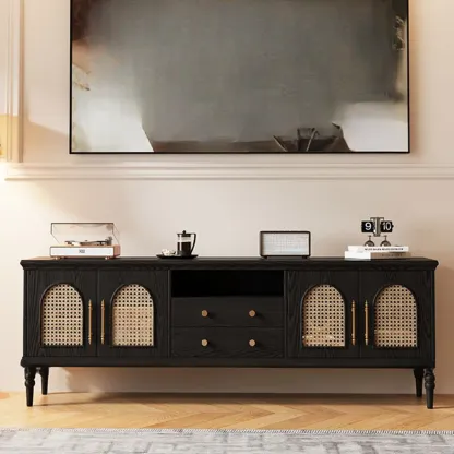 Traditional Wood TV Stand with Storage for Living Room Image - 3