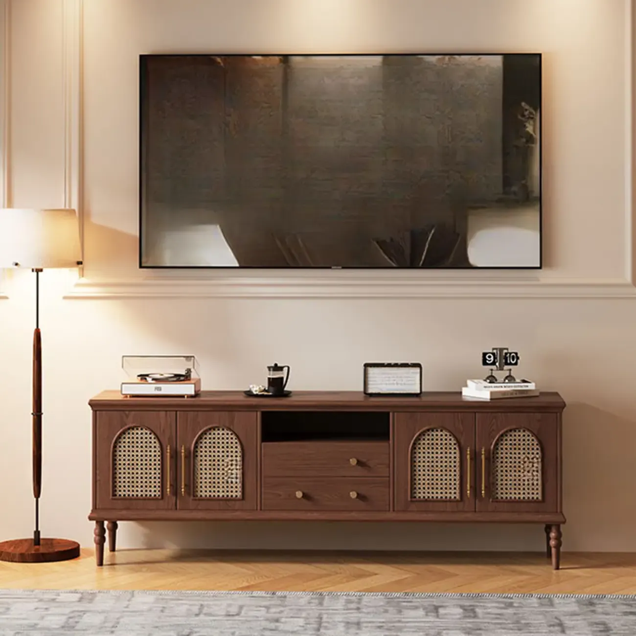 Traditional Wood TV Stand with Storage for Living Room Image - 4