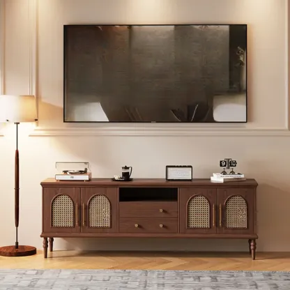 Traditional Wood TV Stand with Storage for Living Room Image - 4