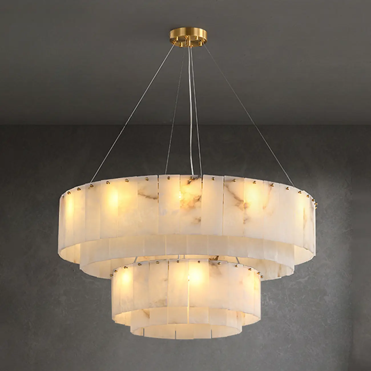 Vintage Gold Alabaster Drum Pendant Chandelier Image - 7 | homeyfad